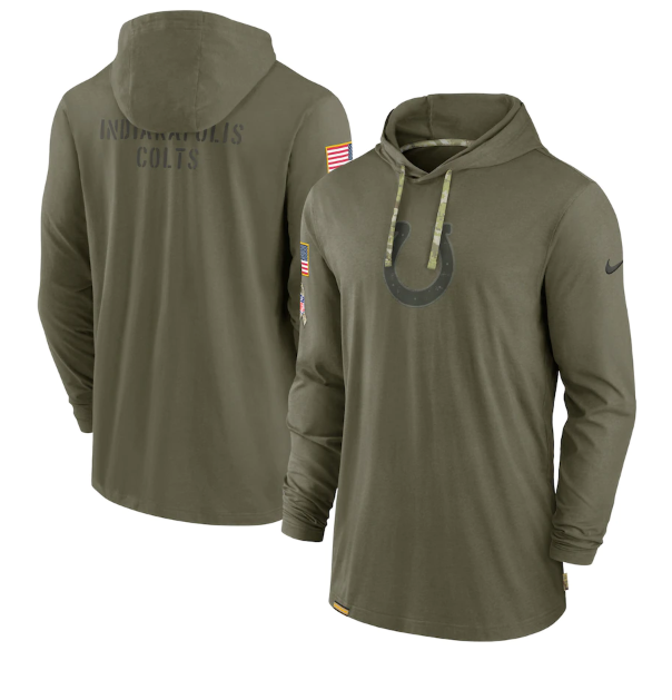 Men's Indianapolis Colts 2022 Olive Salute to Service Tonal Pullover Hoodie